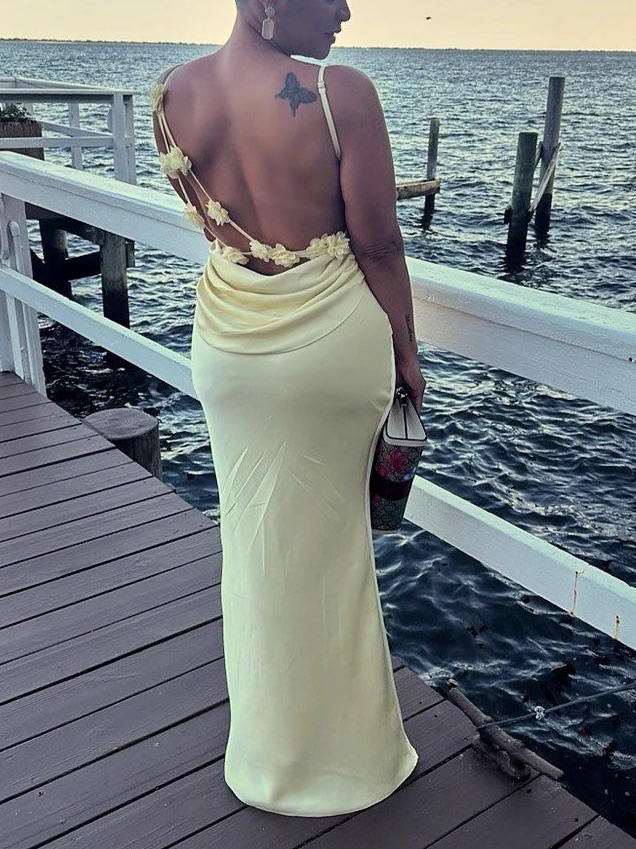 J Luxlabel Yellow Down The Aisle Satin Gown Yellow Satin Maxi Gown Like New — image 3 of 4